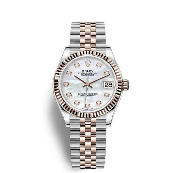 Rolex Datejust 31mm - Ref: 278271-0026 - White Mother of Pearl Diamond Dial, Two Tone Stainless Steel & 18K Rose Gold Jubilee Bracelet Women's Watch