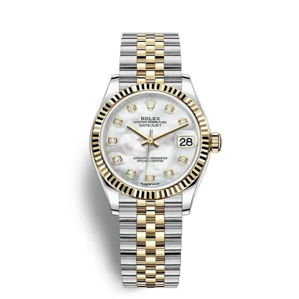 Rolex Datejust 31mm - Ref: 278273-0028 - White Mother of Pearl Diamond Dial, Two Tone Stainless Steel & 18K Yellow Gold Jubilee Bracelet Women's Watch