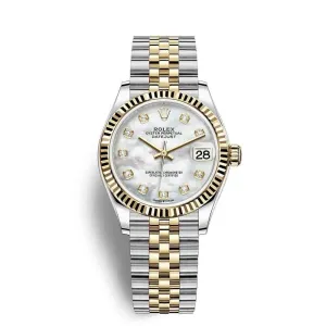 Rolex Datejust 31mm - Ref: 278273-0028 - White Mother of Pearl Diamond Dial, Two Tone Stainless Steel & 18K Yellow Gold Jubilee Bracelet Women's Watch