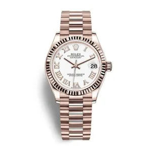 Rolex Datejust 31mm - Ref: 278275-0019 - White Roman Dial, 18K Rose Gold President Bracelet Women's Watch