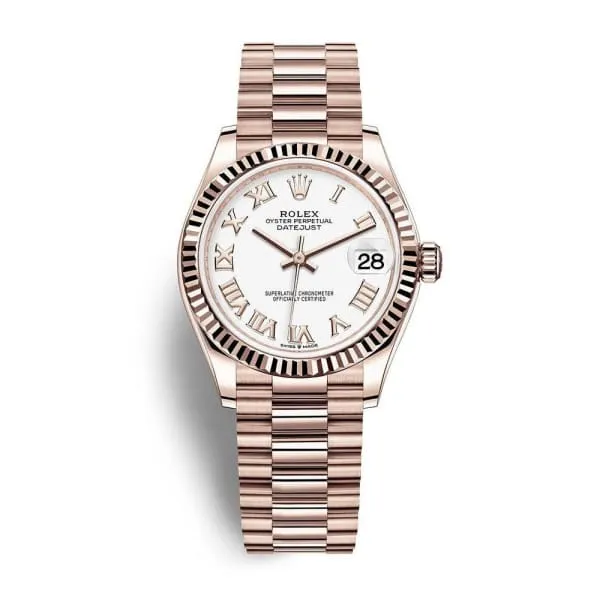 Rolex Datejust 31mm - Ref: 278275-0019 - White Roman Dial, 18K Rose Gold President Bracelet Women's Watch