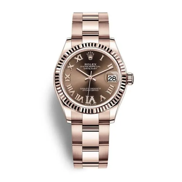 Rolex Datejust 31mm - Ref: 278275-0024 - Chocolate Diamond Roman Dial, 18K Rose Gold Oyster Bracelet Women's Watch