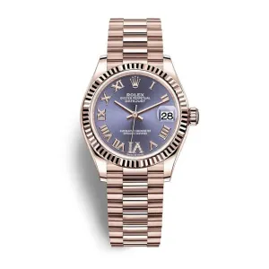 Rolex Datejust 31mm - Ref: 278275-0029 - Aubergine Purple Diamond Roman Dial, 18K Rose Gold President Bracelet Women's Watch
