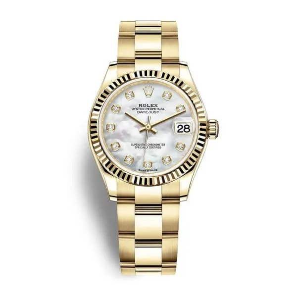 Rolex Datejust 31mm - Ref: 278278-0017 - White Mother of Pearl Diamond Dial, 18K Yellow Gold Oyster Bracelet Women's Watch