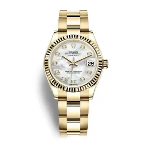 Rolex Datejust 31mm - Ref: 278278-0017 - White Mother of Pearl Diamond Dial, 18K Yellow Gold Oyster Bracelet Women's Watch