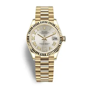 Rolex Datejust 31mm - Ref: 278278-0028 - Silver Dial, 18K Yellow Gold President Bracelet Women's Watch