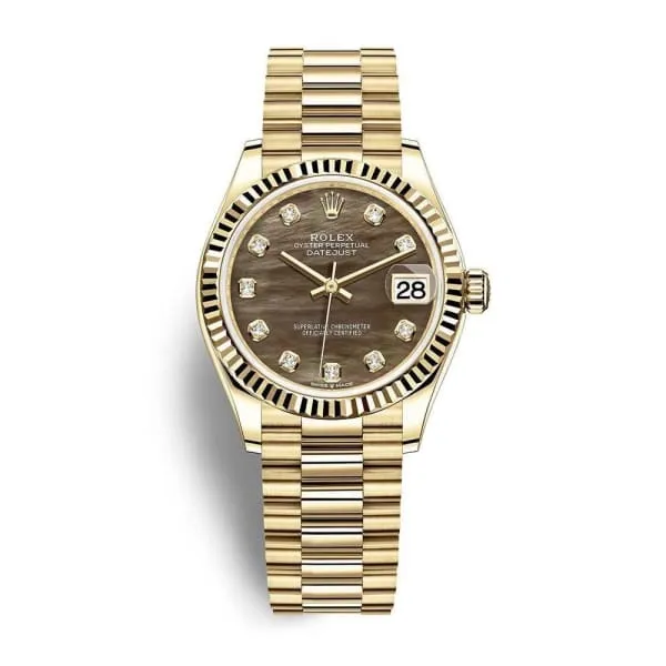Rolex Datejust 31mm - Ref: 278278-0038 - Black Mother of Pearl Dial, 18K Yellow Gold President Bracelet Women's Watch