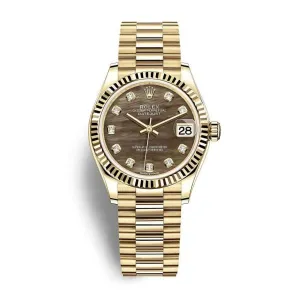 Rolex Datejust 31mm - Ref: 278278-0038 - Black Mother of Pearl Dial, 18K Yellow Gold President Bracelet Women's Watch
