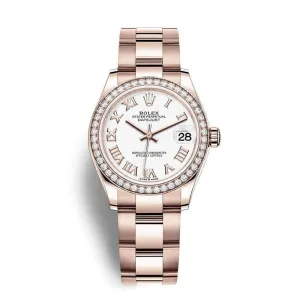 Rolex Datejust 31mm - Ref: 278285rbr-0007 - White Roman Dial & Diamond Bezel, 18K Yellow Gold Oyster Bracelet Women's Watch