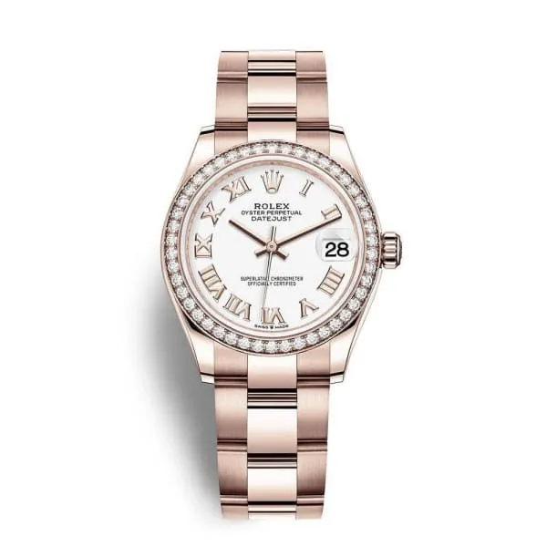 Rolex Datejust 31mm - Ref: 278285rbr-0007 - White Roman Dial & Diamond Bezel, 18K Yellow Gold Oyster Bracelet Women's Watch