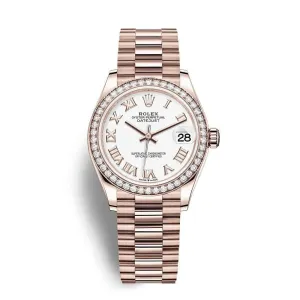 Rolex Datejust 31mm - Ref: 278285rbr-0008 - White Dial & Diamond Bezel, 18K Rose Gold President Bracelet Women's Watch