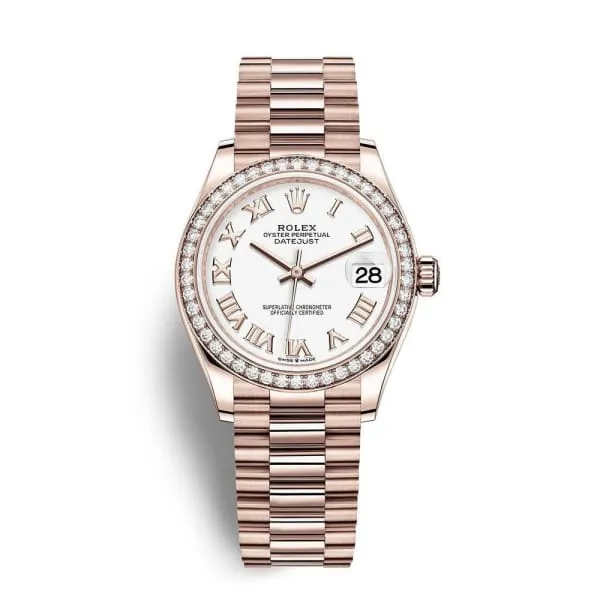 Rolex Datejust 31mm - Ref: 278285rbr-0008 - White Dial & Diamond Bezel, 18K Rose Gold President Bracelet Women's Watch
