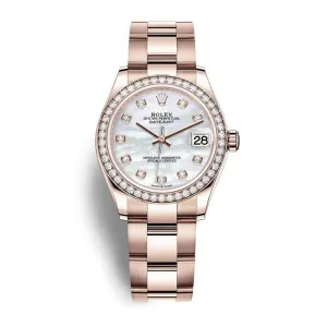 Rolex Datejust 31mm - Ref: 278285rbr-0011 - White Mother of Pearl Diamond Dial & Diamond Bezel, 18K Rose Gold Oyster Bracelet Women's Watch