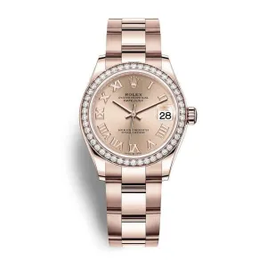 Rolex Datejust 31mm - Ref: 278285rbr-0028 - Rose Roman Dial & Diamond Bezel, 18K Rose Gold Oyster Bracelet Women's Watch