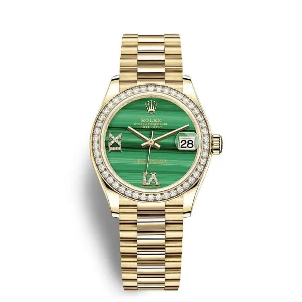 Rolex Datejust 31mm - Ref: 278288rbr-0004 - Green Dial, 18K Yellow Gold President Bracelet Women's Watch