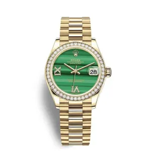 Rolex Datejust 31mm - Ref: 278288rbr-0004 - Green Dial, 18K Yellow Gold President Bracelet Women's Watch