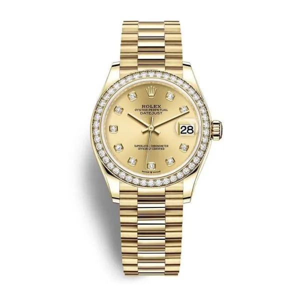 Rolex Datejust 31mm - Ref: 278288rbr-0005 - Champagne Dial, 18K Yellow Gold President Bracelet Women's Watch