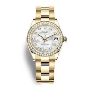 Rolex Datejust 31mm - Ref: 278288rbr-0013 - White Mother of Pearl Diamond Dial & Diamond Bezel, 18K Yellow Gold Oyster Bracelet Women's Watch