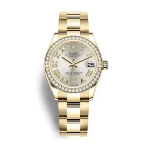 Rolex Datejust 31mm - Ref: 278288rbr-0019 - Silver Roman Diamond Dial & Diamond Bezel, 18K Yellow Gold Oyster Bracelet Women's Watch