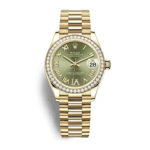 Rolex Datejust 31mm - Ref: 278288rbr-0024 - Green Dial, 18K Yellow Gold President Bracelet Women's Watch