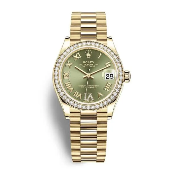 Rolex Datejust 31mm - Ref: 278288rbr-0024 - Green Dial, 18K Yellow Gold President Bracelet Women's Watch
