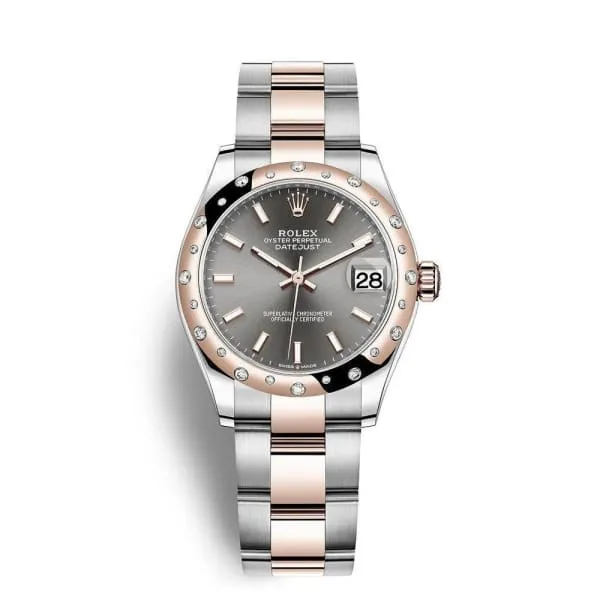 Rolex Datejust 31mm - Ref: 278341rbr-0017 - Slate Dark Grey Stick Dial & Diamond Bezel, Two Tone Stainless Steel & 18K Rose Gold Oyster Bracelet Women's Watch
