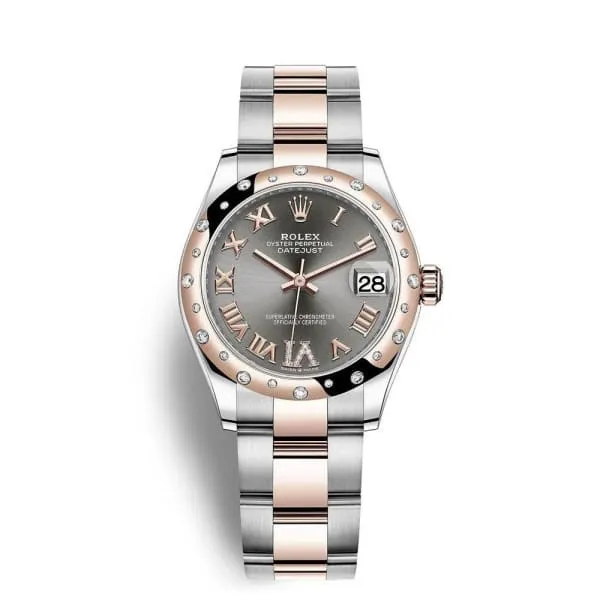 Rolex Datejust 31mm - Ref: 278341rbr-0029 - Slate Dark Grey Roman Diamond Dial & Diamond Bezel, Two Tone Stainless Steel & 18K Rose Gold Oyster Bracelet Women's Watch