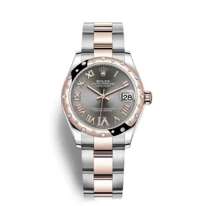 Rolex Datejust 31mm - Ref: 278341rbr-0029 - Slate Dark Grey Roman Diamond Dial & Diamond Bezel, Two Tone Stainless Steel & 18K Rose Gold Oyster Bracelet Women's Watch