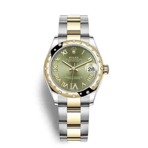 Rolex Datejust 31mm - Ref: 278343rbr-0015 - Olive Green Roman Diamond Dial & Diamond Bezel, Two Tone Stainless Steel & 18K Yellow Gold Oyster Bracelet Women's Watch