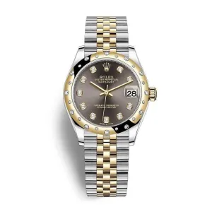 Rolex Datejust 31mm - Ref: 278343rbr-0022 - Dark Grey Diamond Dial & Diamond Bezel, Two Tone Stainless Steel & 18K Yellow Gold Jubilee Bracelet Women's Watch