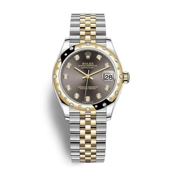 Rolex Datejust 31mm - Ref: 278343rbr-0022 - Dark Grey Diamond Dial & Diamond Bezel, Two Tone Stainless Steel & 18K Yellow Gold Jubilee Bracelet Women's Watch