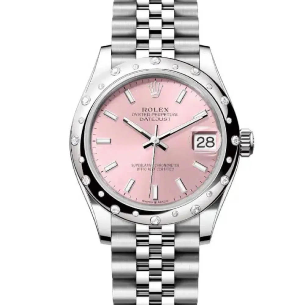 Rolex Datejust 31mm - Ref: 278344rbr-0016 - Pink Stick Dial & Diamond Bezel, Stainless Steel Jubilee Bracelet Women's Watch