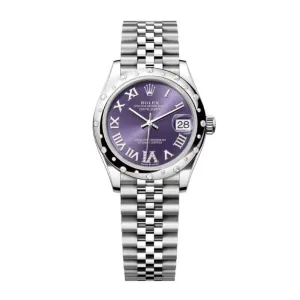 Rolex Datejust 31mm - Ref: 278344rbr-0028 - Aubergine Purple Roman Diamond Dial & Diamond Bezel, Stainless Steel Jubilee Bracelet Women's Watch