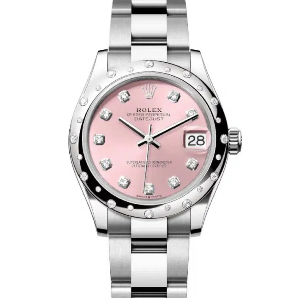 Rolex Datejust 31mm - Ref: 278344rbr-0033 - Pink Diamond Dial & Diamond Bezel, Stainless Steel Oyster Bracelet Women's Watch