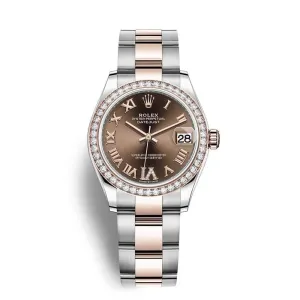 Rolex Datejust 31mm - Ref: 278381rbr-0005 - Chocolate Roman Diamond Dial & Diamond Bezel, Two Tone Stainless Steel & 18K Rose Gold Oyster Bracelet Women's Watch