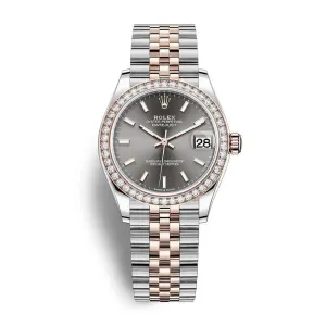 Rolex Datejust 31mm - Ref: 278381rbr-0018 - Slate Dark Grey Stick Dial & Diamond Bezel, Two Tone Stainless Steel & 18K Rose Gold Jubilee Bracelet Women's Watch