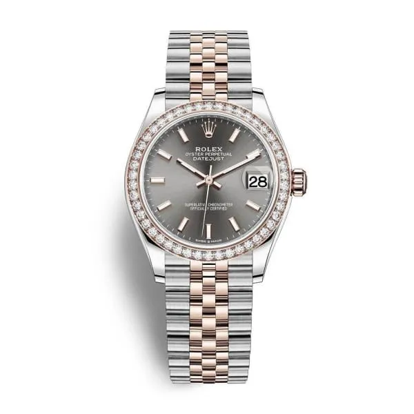 Rolex Datejust 31mm - Ref: 278381rbr-0018 - Slate Dark Grey Stick Dial & Diamond Bezel, Two Tone Stainless Steel & 18K Rose Gold Jubilee Bracelet Women's Watch