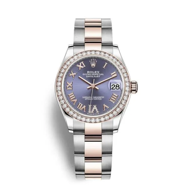 Rolex Datejust 31mm - Ref: 278381rbr-0019 - Aubergine Purple Roman Diamond Dial & Diamond Bezel, Two Tone Stainless Steel & 18K Rose Gold Oyster Bracelet Women's Watch