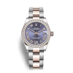 Rolex Datejust 31mm - Ref: 278381rbr-0019 - Aubergine Purple Roman Diamond Dial & Diamond Bezel, Two Tone Stainless Steel & 18K Rose Gold Oyster Bracelet Women's Watch