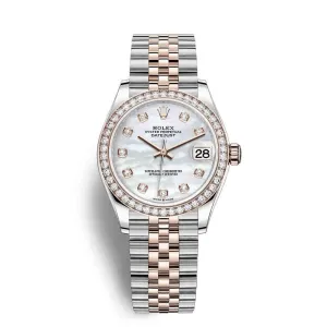 Rolex Datejust 31mm - Ref: 278381rbr-0026 - White Mother of Pearl Diamond Dial & Diamond Bezel, Two Tone Stainless Steel & 18K Rose Gold Jubilee Bracelet Women's Watch