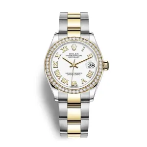 Rolex Datejust 31mm - Ref: 278383rbr-0001 - White Roman Dial & Diamond Bezel, Two Tone Stainless Steel & 18K Yellow Gold Oyster Bracelet Women's Watch