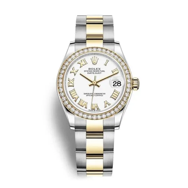 Rolex Datejust 31mm - Ref: 278383rbr-0001 - White Roman Dial & Diamond Bezel, Two Tone Stainless Steel & 18K Yellow Gold Oyster Bracelet Women's Watch