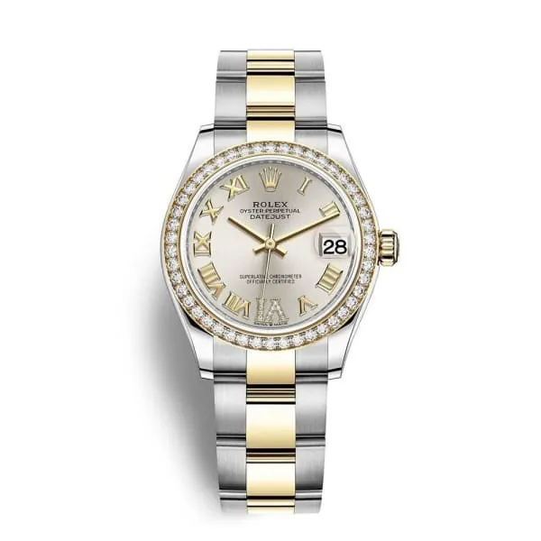 Rolex Datejust 31mm - Ref: 278383rbr-0003 - Silver Roman Diamond Dial & Diamond Bezel, Two Tone Stainless Steel & 18K Yellow Gold Oyster Bracelet Women's Watch