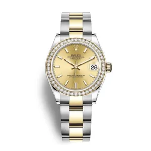 Rolex Datejust 31mm - Ref: 278383rbr-0013 - Champagne Stick Dial & Diamond Bezel, Two Tone Stainless Steel & 18K Yellow Gold Oyster Bracelet Women's Watch