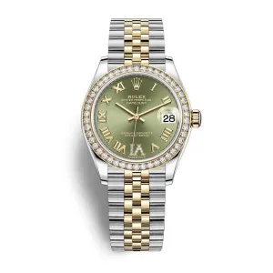 Rolex Datejust 31mm - Ref: 278383rbr-0016 - Olive Green Roman Diamond Dial & Diamond Bezel, Two Tone Stainless Steel & 18K Yellow Gold Jubilee Bracelet Women's Watch