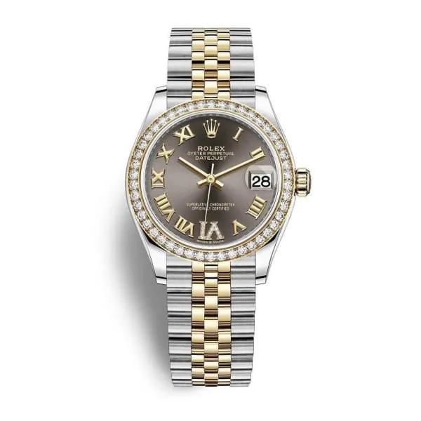 Rolex Datejust 31mm - Ref: 278383rbr-0018 - Dark Grey Roman Diamond Dial & Diamond Bezel, Two Tone Stainless Steel & 18K Yellow Gold Jubilee Bracelet Women's Watch
