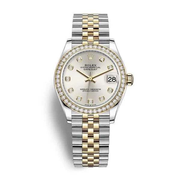 Rolex Datejust 31mm - Ref: 278383rbr-0020 - Silver Diamond Dial & Diamond Bezel, Two Tone Stainless Steel & 18K Yellow Gold Jubilee Bracelet Women's Watch