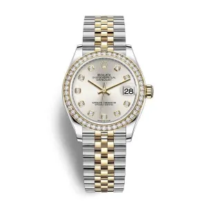 Rolex Datejust 31mm - Ref: 278383rbr-0020 - Silver Diamond Dial & Diamond Bezel, Two Tone Stainless Steel & 18K Yellow Gold Jubilee Bracelet Women's Watch