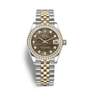 Rolex Datejust 31mm - Ref: 278383rbr-0024 - Black Mother of Pearl Diamond Dial & Diamond Bezel, Two Tone Stainless Steel & 18K Yellow Gold Jubilee Bracelet Women's Watch