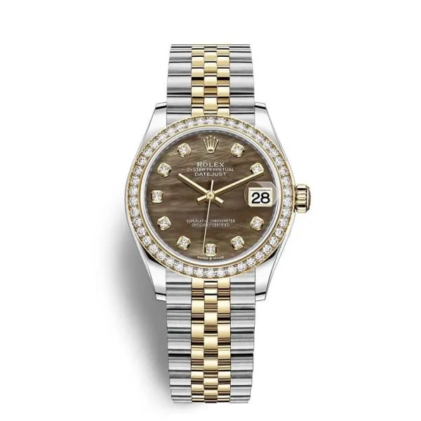 Rolex Datejust 31mm - Ref: 278383rbr-0024 - Black Mother of Pearl Diamond Dial & Diamond Bezel, Two Tone Stainless Steel & 18K Yellow Gold Jubilee Bracelet Women's Watch